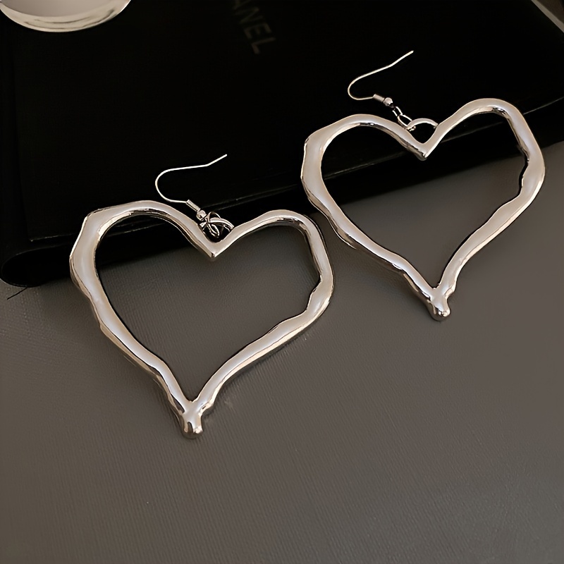 Golden and Silvery Large Peach Heart Earrings